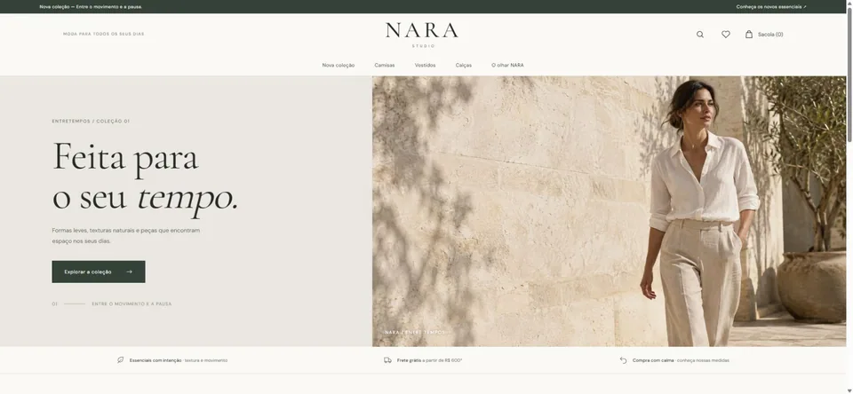 Visão principal do projeto NARA Studio — E-commerce de Moda