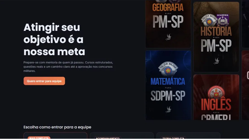 Tela do projeto Fênix Concursos Militares